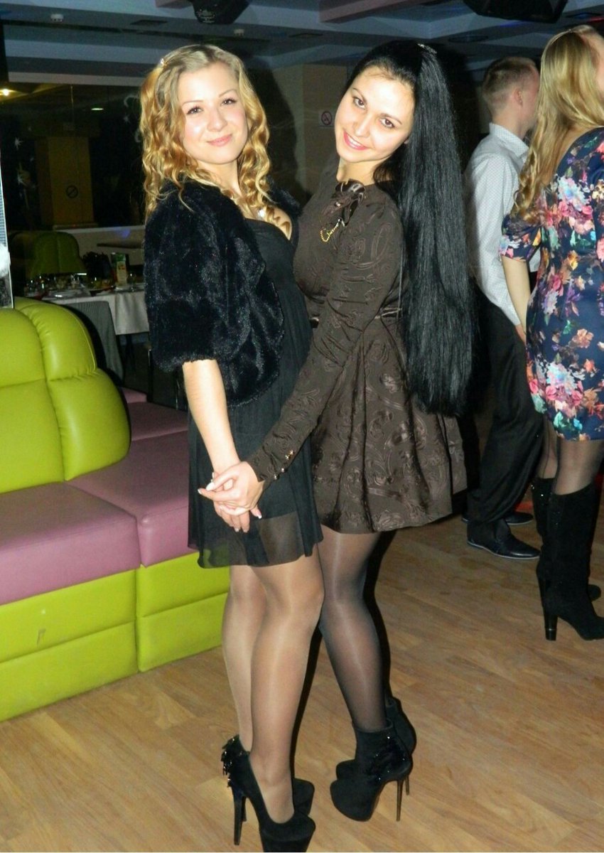 Girlfriends posing in their heels and #pantyhose.