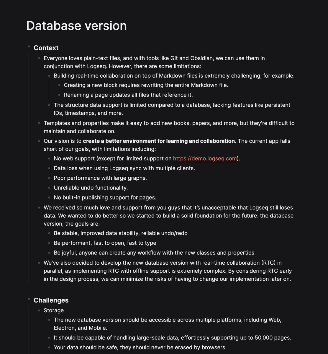 logseq's tweet image. Why the database version and how it’s going?
discuss.logseq.com/t/why-the-data…