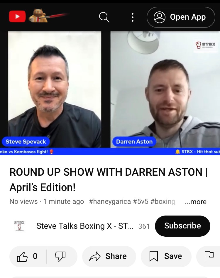 🚨The 'Round up show with @astondarren' April edition is now live on STBX! 

See who's was Darren's fight/fighter of the month & much more! 😉

All views, like's, comments & retweets are welcomed! Thank you! #STBX
⤵️⤵️⤵️⤵️⤵️⤵️⤵️⤵️
youtube.com/watch?v=OdH5mg…
