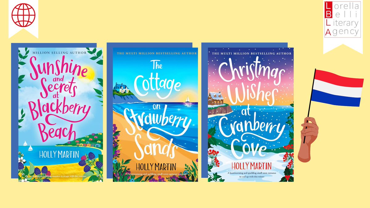 Congratulations, @HollyMAuthor! 🥳 Dutch language rights to #SunshineandSecretsatBlackberryBeach, #TheCottageonStrawberrySands & #ChristmasWishesatCranberryCove (out next Christmas!), the #AppleHillBay #romance series, have been sold to @zomerenkeuning 📚🌍🇳🇱