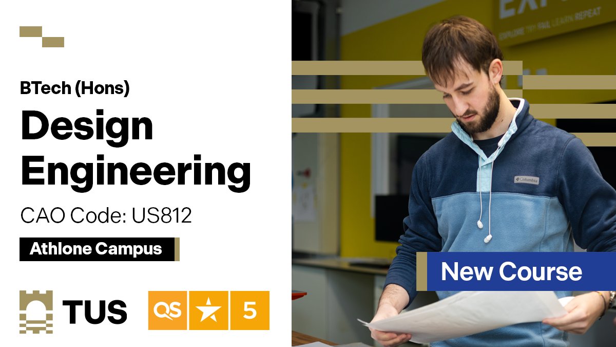 Design Engineering | US812 | Athlone There is a specific need for design engineers who can create innovative solutions to future problems through design thinking and know how. Learn more👉 tus.ie/courses/us812/ #StartWithTUS #YourUniversityTown #TUS #CAO2024 #StudyInAthlone