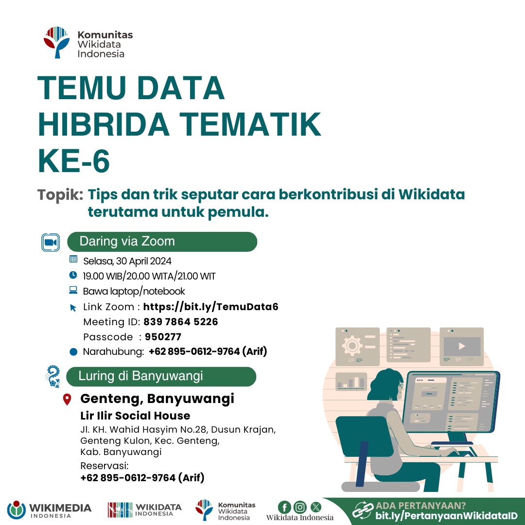 Halo, Kawan Wiki!

Komunitas Wikidata Indonesia akan menyelenggarakan Temu Data Hibrida Tematik ke-6. Kegiatan ini terbuka untuk umum.
