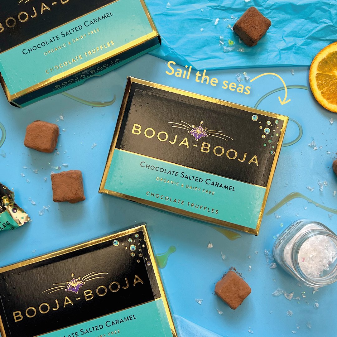 Drift away. Let go. Sail the seas of salted chocolate & caramel chewiness. Breathe deep into the irresistible salty ebb and blissful chocolatey flow of our #Chocolate #SaltedCaramel Truffles #BoojaBooja #Organic #DairyFree #GlutenFree #FreeFrom #Vegan #BoojaLove #BoojaMoments