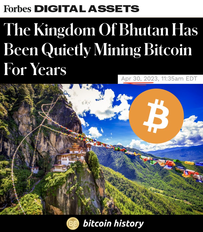 ✨ Exactly 1 year ago today, the Nation of Bhutan reveals it's been mining #Bitcoin since $5k

Today, it's increasing its investment 6x to become the largest sovereign $BTC miner in the world 🔥