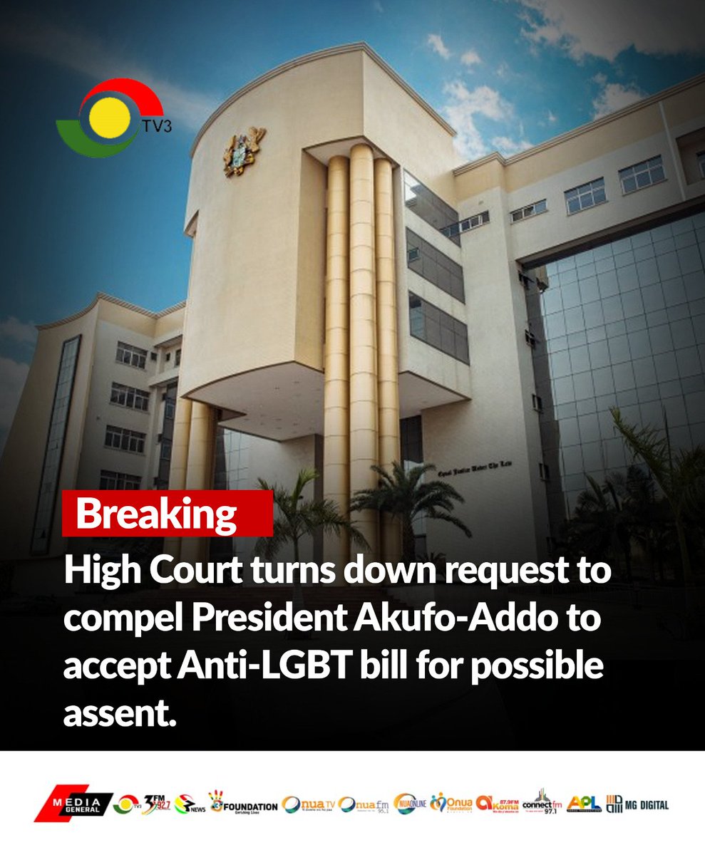 High Court turns down request to compel President Akufo-Addo to accept LGBTQ Bill. Ghana's anti-LGBTQ Bill suffers another setback as court says they can't force President to receive the Bill from Parliament for assent or otherwise, in a case filed by Rockson-Nelson Dafeamekpor