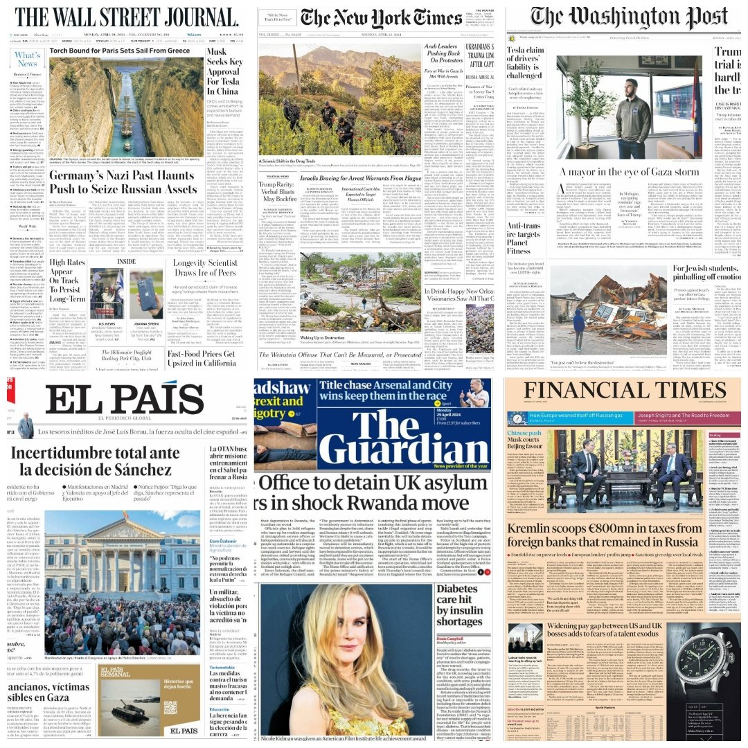 Periódicos en el mundo... #TheWallstreetJournal #Thenewyorktimes #Thewashingtonpost #TheGuardian #ElPaís #Financialtimes #news #newspaper #april29