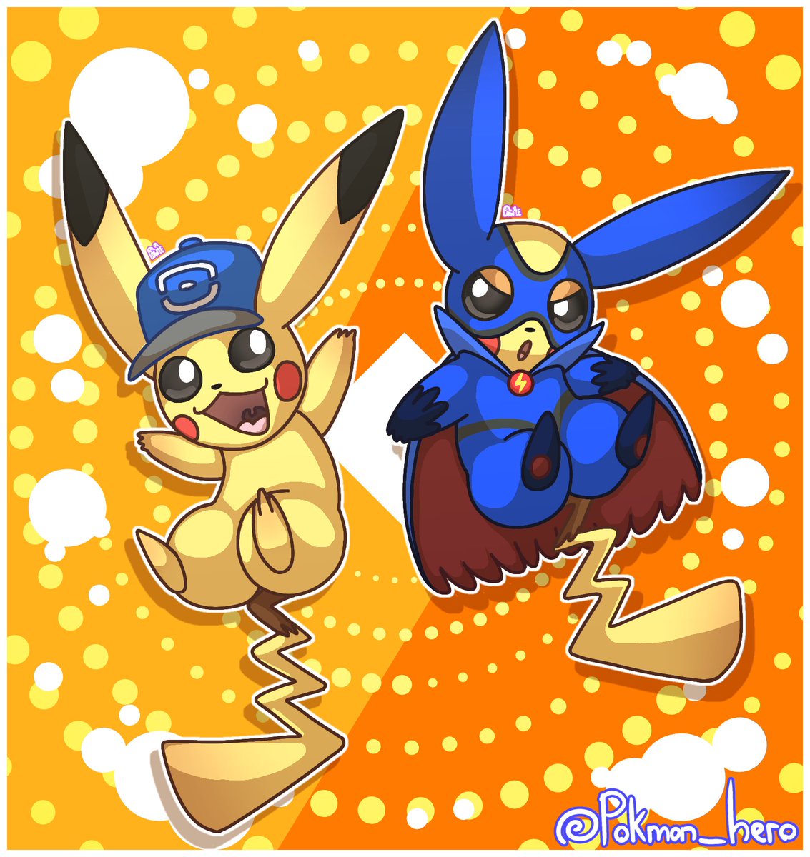 Hey Trainers!

Here's an artwork of my Partner Pikachu as both his normal and Hero OCs!

I would like to thank @Lowie_the_seal for making this artwork for my Partner Pikachu!

Thanks so very much!

#Anipoke
#Pikachu
#Pokemon
#Superheroes
#PokemonOC
#PokemonLetsGo
#PokemonHeroes