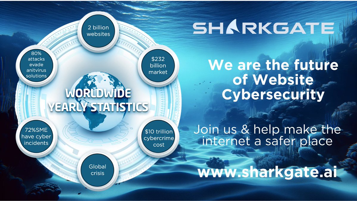 🦈 @SharkGateSecure  is the future of website cybersecurity. Our AI-powered technology supports our clients around the world to fight back against cyber-sharks. Join @SharkCoinCrypto to make the internet a safer place. Our private sale is currently open sharkgate.ai