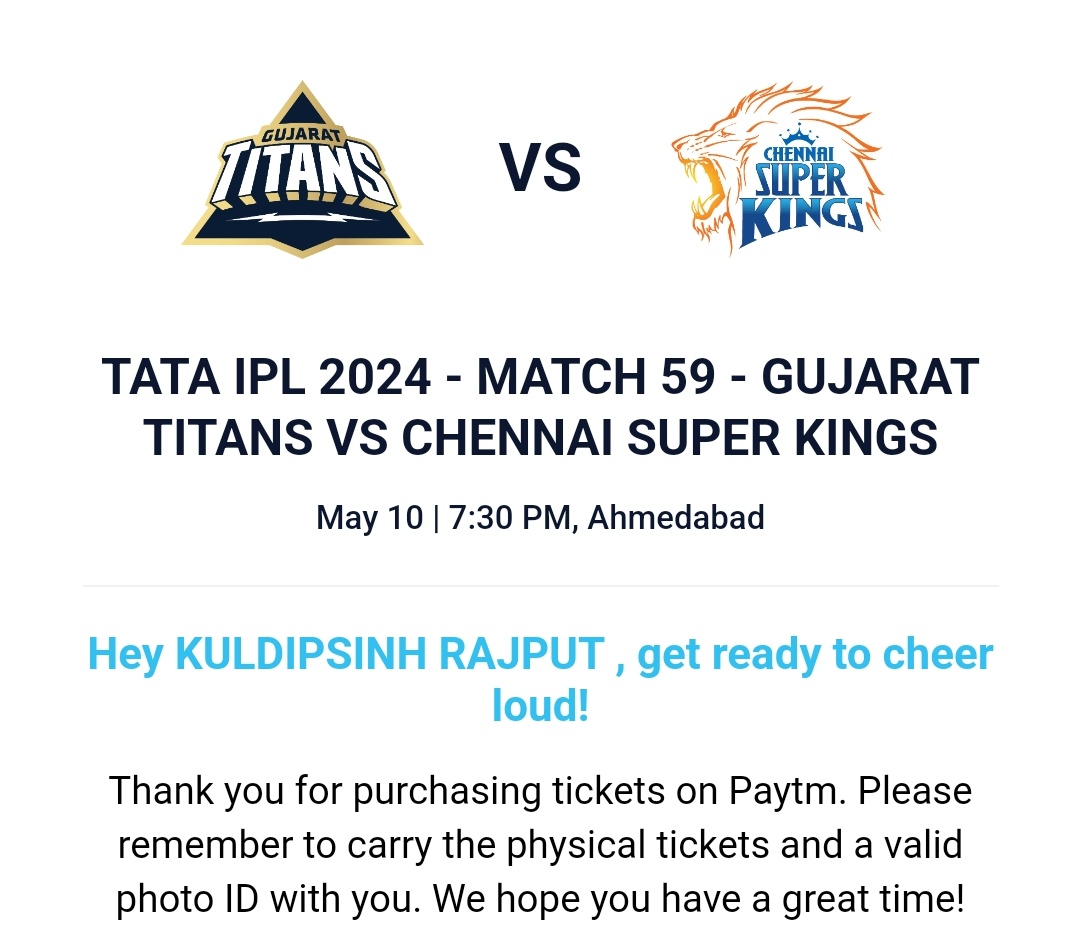 CSK vs GT... TICKET DONE ✅ 
#CSKvPBKS 
#cskvsgt