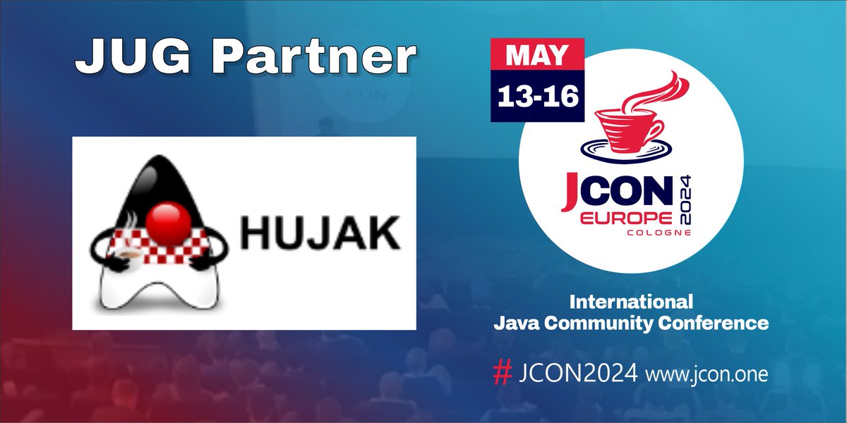 Great! @HUJAK_hr is back as a partner of #JCON2024! For all #JUG members we offer 1,000 free #JavaUserGroup tickets, first come, first serve! #JCON #Java @alex_hujak Get your free JUG ticket: bit.ly/jcon24-eu-jug-… Become a partner: jcon.koeln/#partner