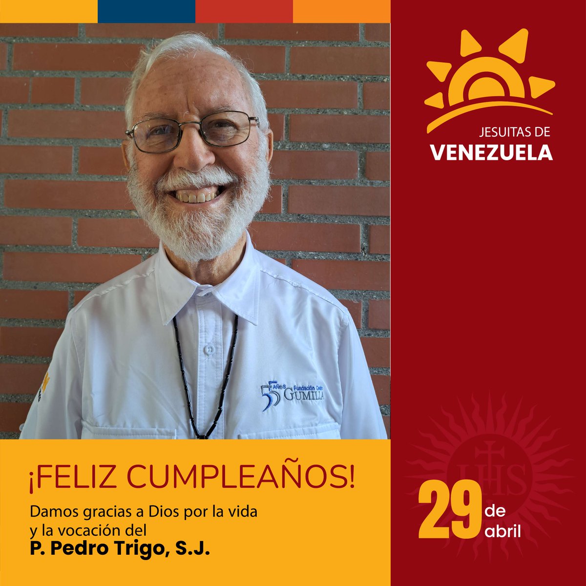 Hoy 29 de abril queremos celebrar con ustedes el cumpleaños del P. Pedro Trigo, S.J., damos gracias a Dios por su vida y vocación.

#EnTodoAmarYServir