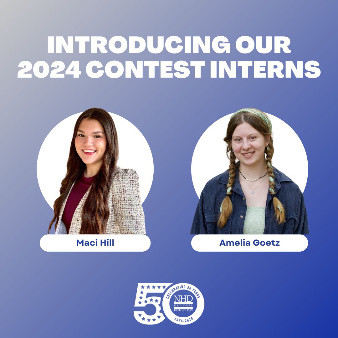 Our National Contest Interns join us in one month & we can't wait! NHD alums Maci Hill of TX (documentary) & Amelia Goetz of VA (exhibit) will assist our team with preparing contest materials, executing the Opening & Awards Ceremonies, & serving as a resource to attendees. #NHD50