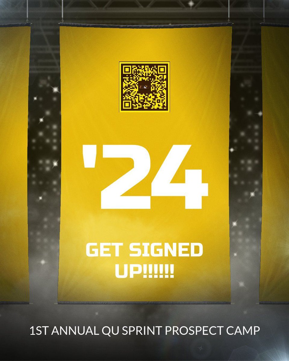 Time is running out, scan the QR code and get signed up today for the 1st Annual Qu Sprint Football Prospect Camp. June 22, 2024. 9:00am-1:00pm. Get a chance to be coached by a great young staff. Spots are filling up.