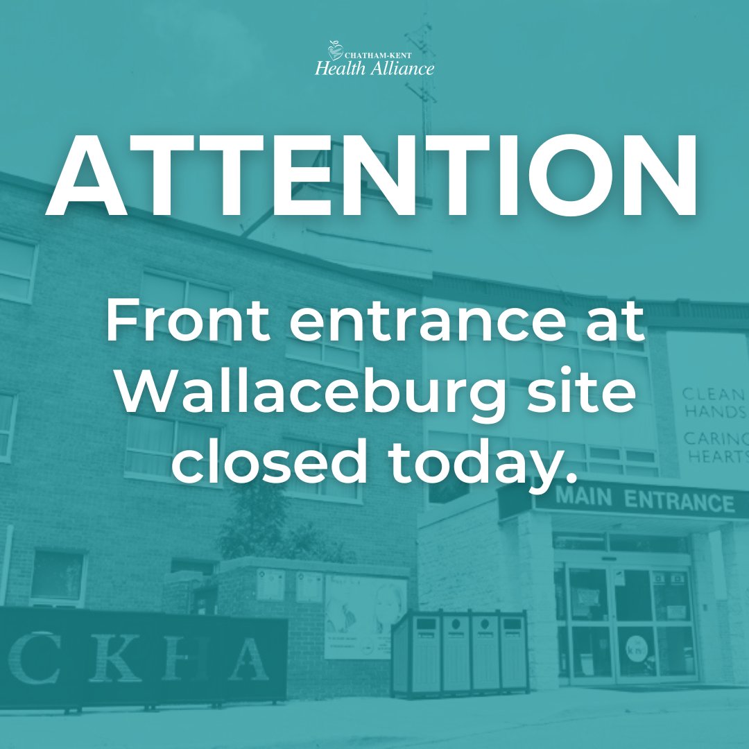 ATTN: Please note that the front entrance will be closed today (Mon. April 29) for necessary renovations. During this time, we ask that all patients and visitors enter through the ED entrance at the back of the building. Thank you for your understanding! #Wallaceburg #CKHA
