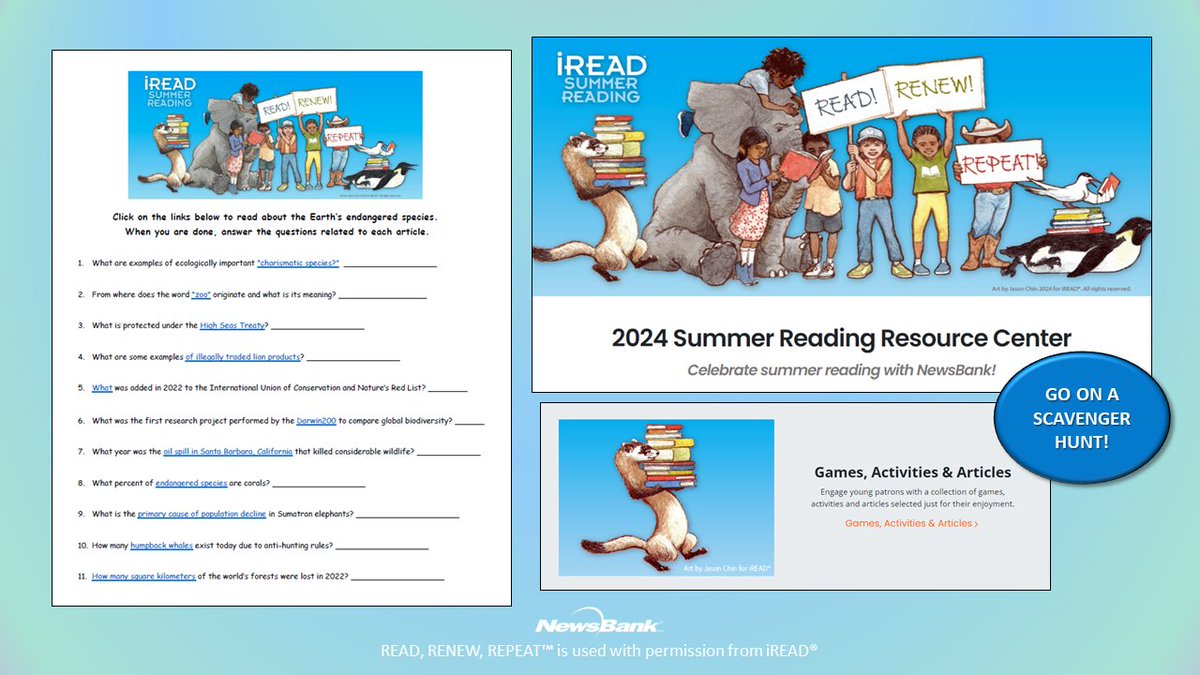 Ready for a wild adventure? Learn about wildlife preservation, endangered species, and biodiverse habitats with #NewsBank’s Summer Reading Scavenger Hunt! Get started here: ow.ly/shhZ50R9LCj. #ReadRenewRepeat #iREAD #SummerReading