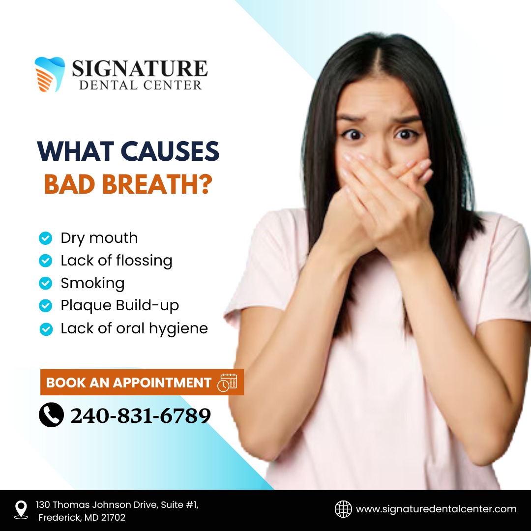 Eliminate bad breath! Discover its causes, remedies, and maintain fresh breath to boost your confidence.
.
For appointments, call or text: +1240-831-6789
Or Visit: signaturedentalcenter.com
.
#Dentalcheckups #Dentaltreatment #toothextraction
#teethwhitening #straighteningteeth