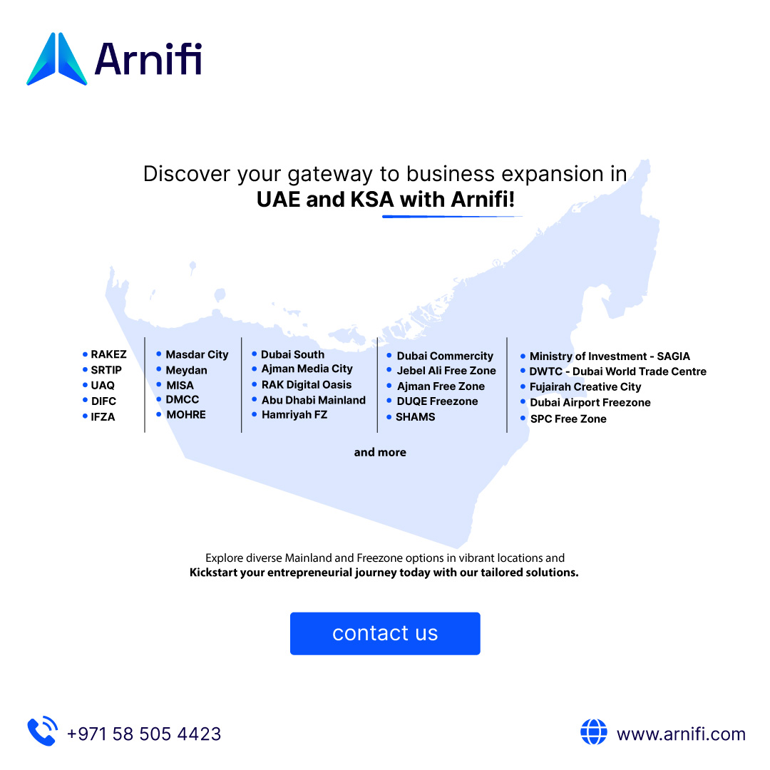 Arnifiofficial's tweet photo. Unlock Your UAE Business Potential with Arnifi.
Navigate the exciting world of Free Zones with ease. We provide access to 40+ options and a customized setup process for a hassle-free launch.

Still in doubts? Contact us now: +971 58 505 4423

#uaebusinesslaunch #saudisuccess #uae https://t.co/yB7QixdMgm