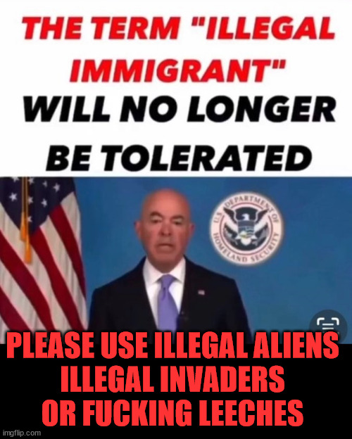 Mayorkas wants you to know 1A is ended!
The dem leaders have no problem with 'Death to America' but don't dare say illegal immigrant! Why is this?