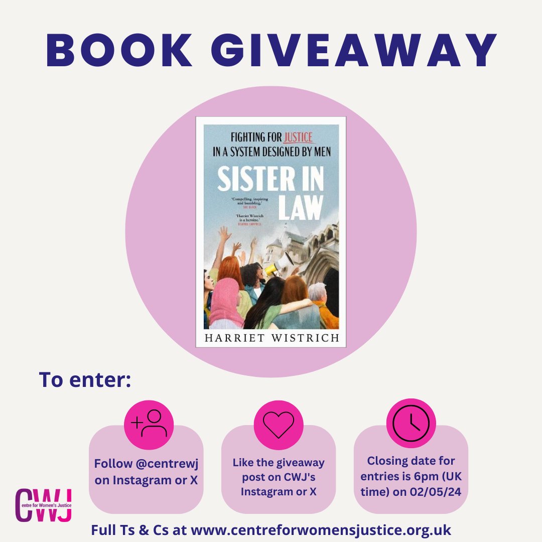 ✨WIN✨ a signed copy of @HWistrich's new book 'Sister in Law: Fighting for Justice in a System Designed by Men’ 3 people will win a copy of Harriet's book. To enter, follow @centreWJ & like this post by 6pm (BST) on 02/05/2024 – UK only. Ts & Cs: ow.ly/YihB50RqyN4