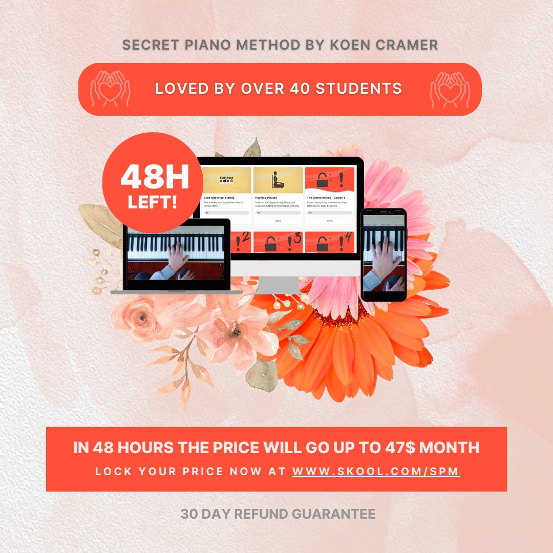 🎹 Lock in your rate before May 1st! Sign up now for $32/month, guaranteed! Easy piano learning, no musical background needed. Instant refunds if it's not for you. Join today! 🌟😍 skool.com/spm #pianolessons #onlinepiano #learnmusic