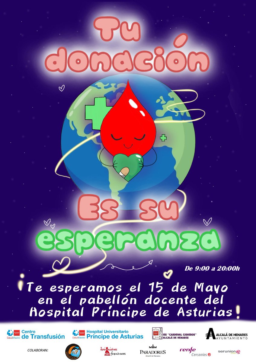 Un año más el alumnado del IES Cardenal Cisneros promueve la Maratón de Donación de Sangre, 🩸✨este año con el lema “Tu donación es su esperanza ” <a href="/CardenalCisnero/">IESCardenalCisneros</a> <a href="/Madridonasangre/">Centro de Transfusión🩸</a> <a href="/alcala_dona/">AlcaláDonaSangre</a> <a href="/AytoAlcalaH/">Ayuntamiento de Alcalá de Henares</a> @participa_alcala <a href="/SaludMadrid/">Salud Madrid</a> <a href="/ComunidadMadrid/">Comunidad de Madrid</a> <a href="/112cmadrid/">112 Comunidad de Madrid</a> <a href="/012CMadrid/">012 Comunidad Madrid</a>