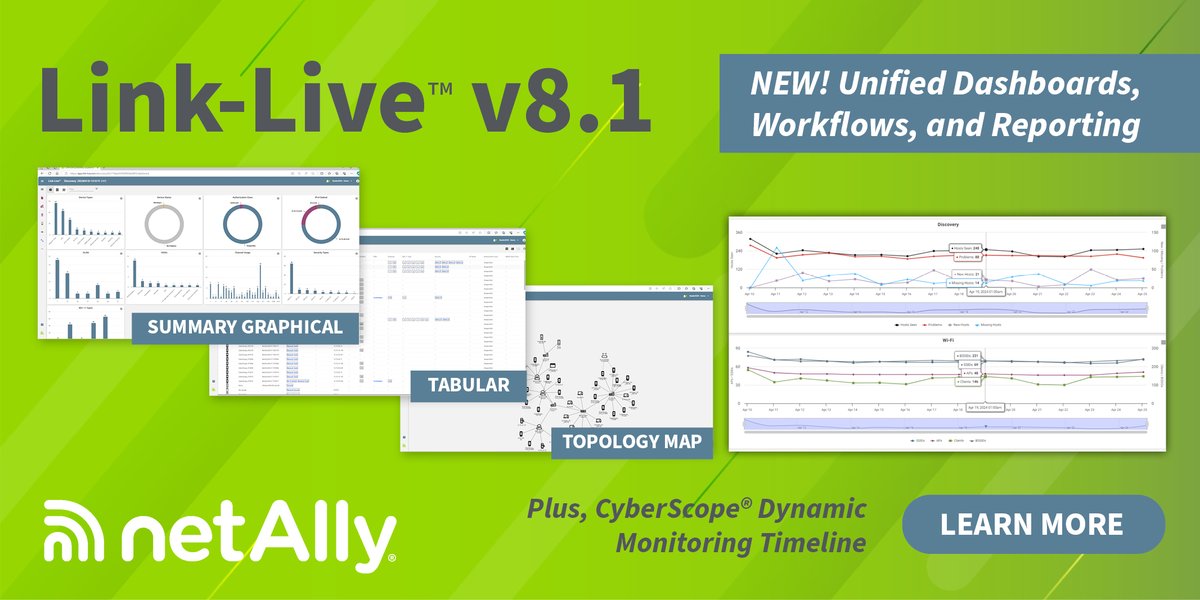 Check out Link-Live v8.1 😎 - The latest Link-Live release is one of the most substantial since its introduction and now includes unified dashboards, workflows, reporting, and more! ow.ly/rl2p50RpFNN #NetAlly #LinkLive #UnifiedDashboards