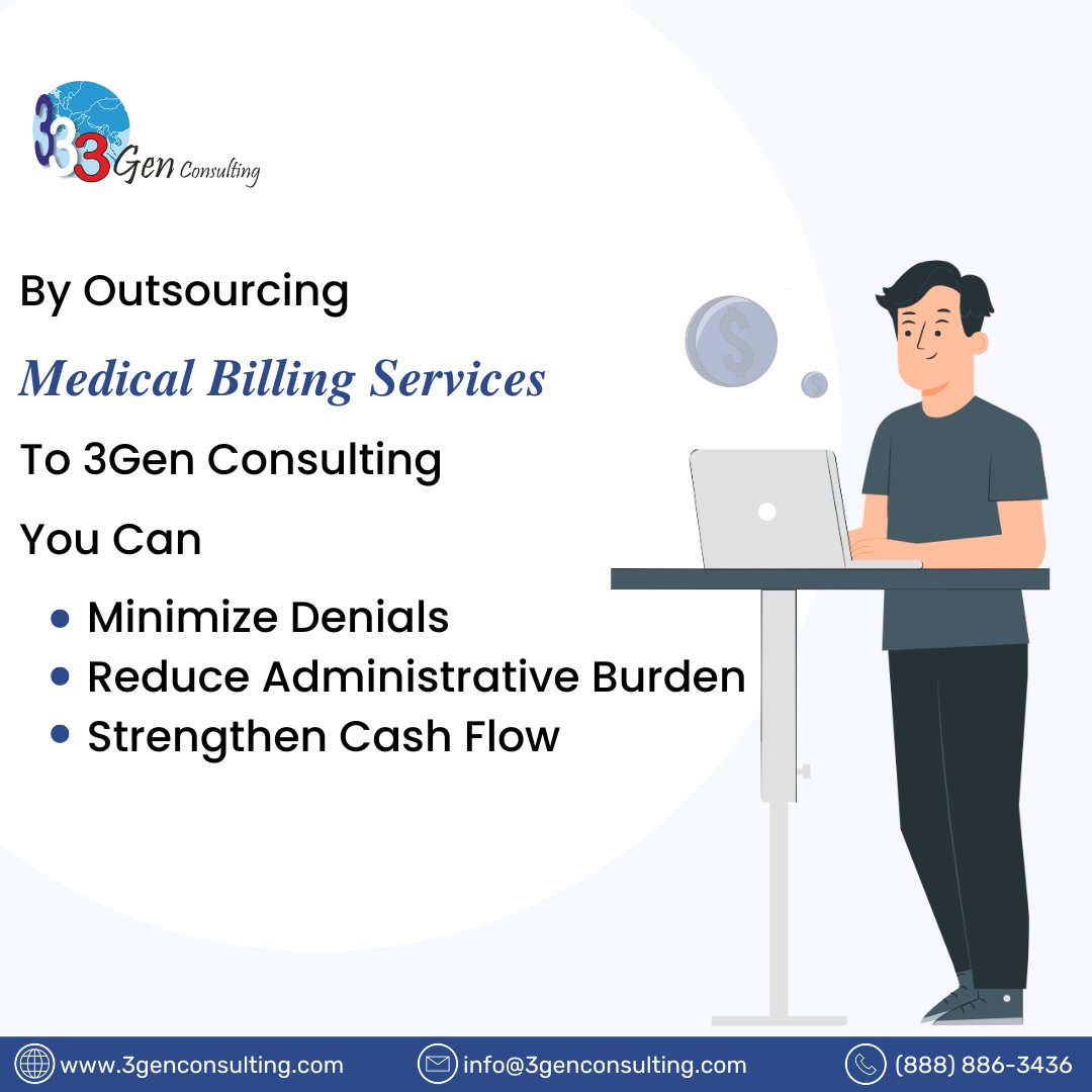 Discover the advantages of outsourcing medical billing to 3Gen Consulting, by calling (888) 886-3436 or visiting 3genconsulting.com/medical-billin… today! 
#3GenConsulting #revenuecyclemanagement #rcm #billing #medicalbillingservices  #outsource #revenuecycle  #medicalbillingcompany