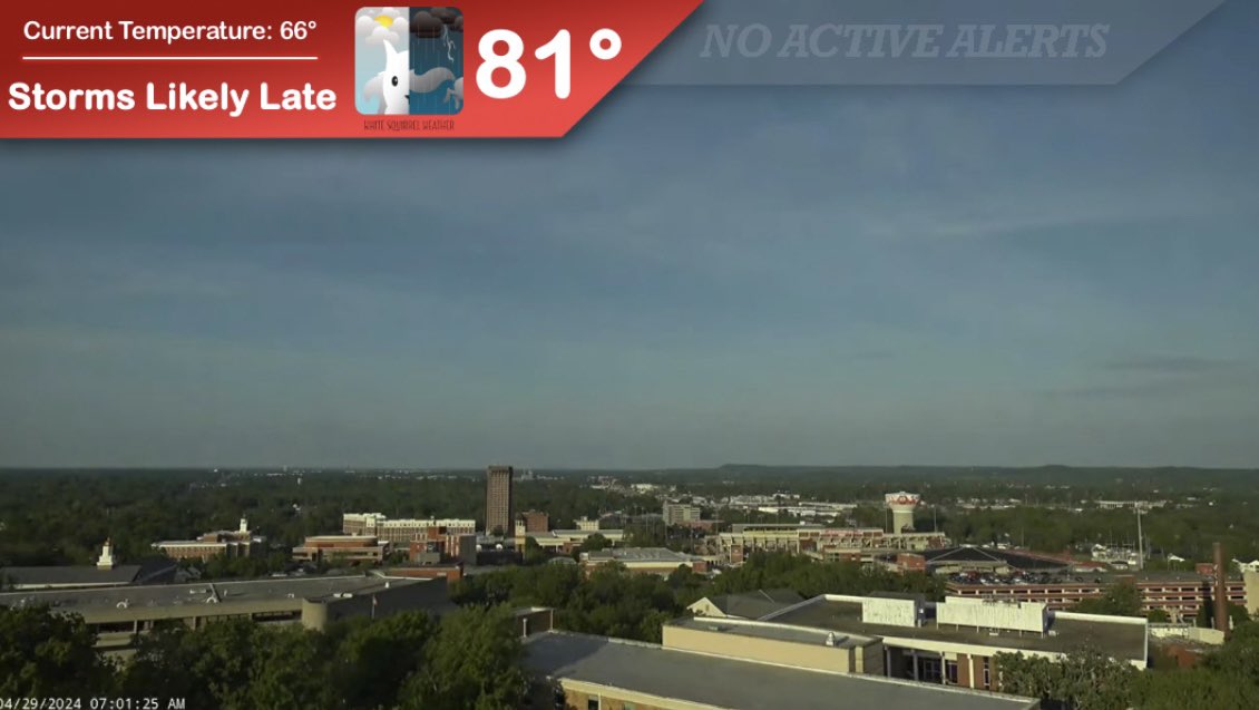 Good Monday morning, #WKU! Finals week starts off with a bang here on the Hill, as sunny skies will carry us through until the afternoon and evening hours, when we’ll likely see a wave of sub-severe storms move across the region. Keep an eye on the sky tonight!