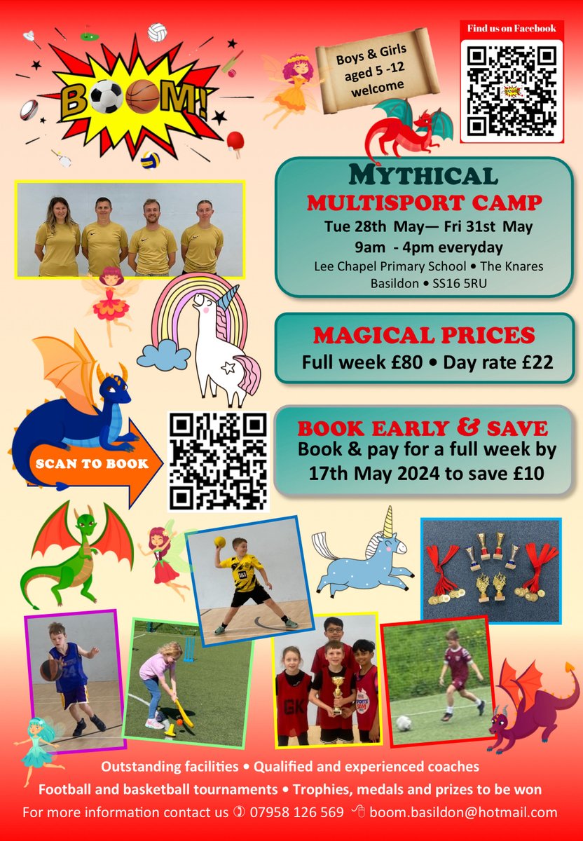 BOOM are going mythical this May for their half-term multi sport camp 🏀 ⚽️🎾🏓🏸⛳️ Book & pay for a full week by 17th May to save £10. forms.office.com/r/xpTiFbvX4Z