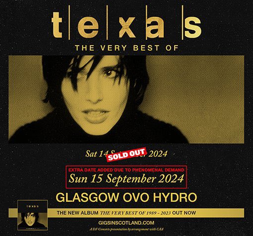 Texas will return to Glasgow's OVD Hydro on the 15 Sept with their Very Best of Tour 

Sharlene Spiteri was working as a hairdresser in Glasgow when she decided to switch lanes. Linking up with bassist Johnny McElhone and guitarist Ally McErlaine, they formed Texas.