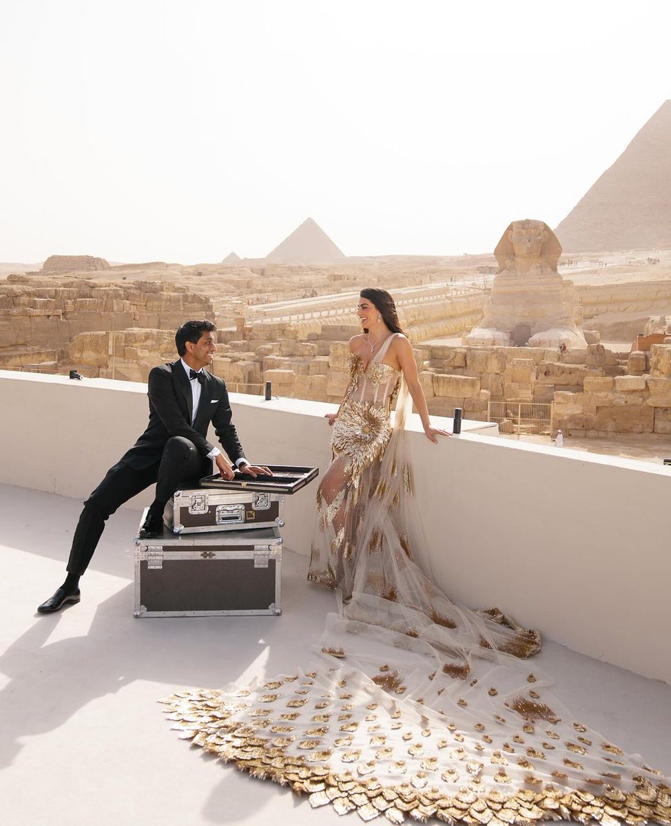 An Egyptian Wedding Extravaganza: Ankur Jain Weds Erika Hammond in Front of The Giza Pyramids. From safari trips to a ceremony night under the pyramid tops, the couple pulled out all the stops to celebrate their nuptials #Wedding #Egypt harpersbazaararabia.com/bride/real-wed…