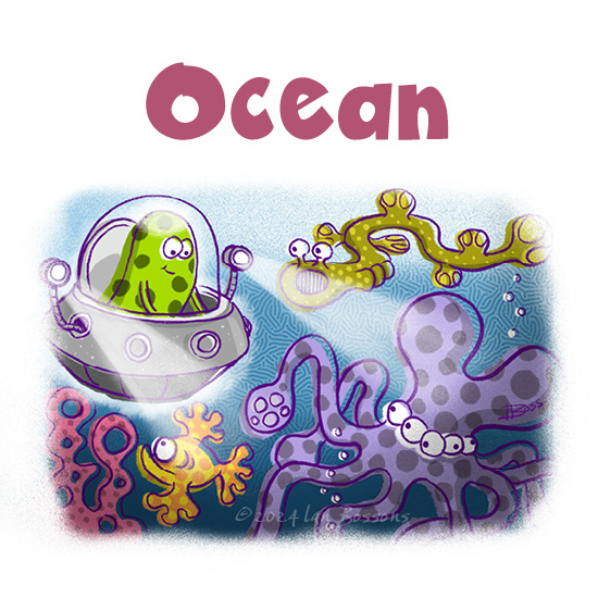 ‘Ocean’, this week’s prompt for #AnimalAlphabets. @AnimalAlphabets #alien #ocean #illustration #cartoon #scifi #art #digitalart #illustrator #artchallenge #weeklyartchallenge