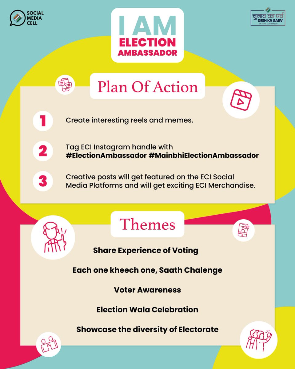 Participate in the most exciting campaign of the year I am #ElectionAmbassador! 🙋🏻‍♀️🙋🏻‍♂️ The floor is open for all to express their creativity! 🤳🏻What are you waiting for❓ #ChunavKaParv #DeshKaGarv #LokSabhaElection2024 #ECI #MaiBhiElectionAmbassador