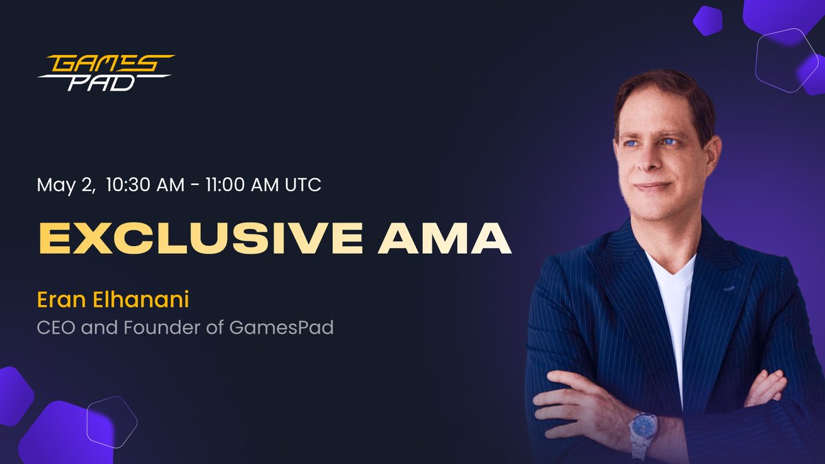 Hey GamesPad Community 👾 🚀 Join Us for an Exclusive AMA with @EE_profile, CEO & Founder of GamesPad! 🌟 Eran is excited to address your questions and share the latest updates from our company. 📍 Join here: t.me/GamesPadChat 📅 Time: 10:30 - 11AM UTC, May 2 👨‍💻 Get