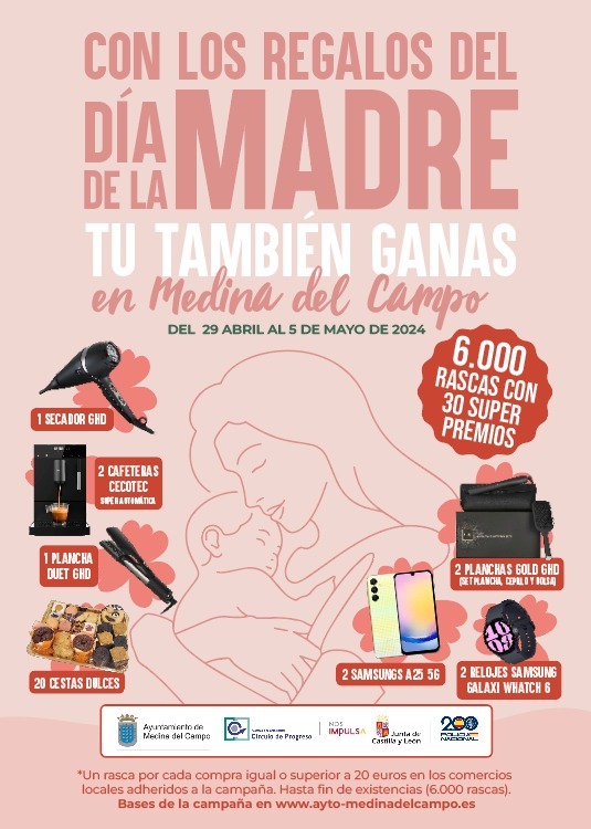 📢#Campaña del #DíaDeLaMadre
Con los regalos del día de la #madre tu también ganas en #medinadelcampo❗️
Hasta el domingo 5 de mayo, al efectuar una compra mínima de 20€ obtendrás un rasca para entrar en el sortero de 30 premios🎁
#compraenmedina
#domingoabierto