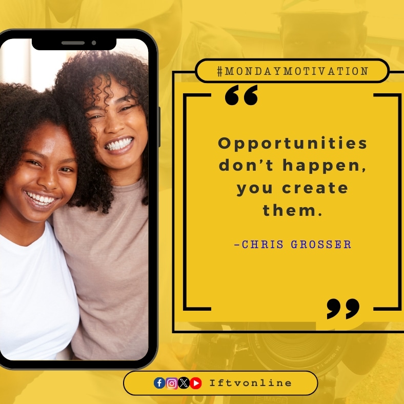 #MondayMotivation 

Opportunities don't happen, you create them😁

Inspired? Please let's us know in the comments section🥳♥️💃🏽

Wishing you a glorious week🥳♥️

#inspiration #instaquote #Filmmaker #filmmaking #photography #mondayvibes