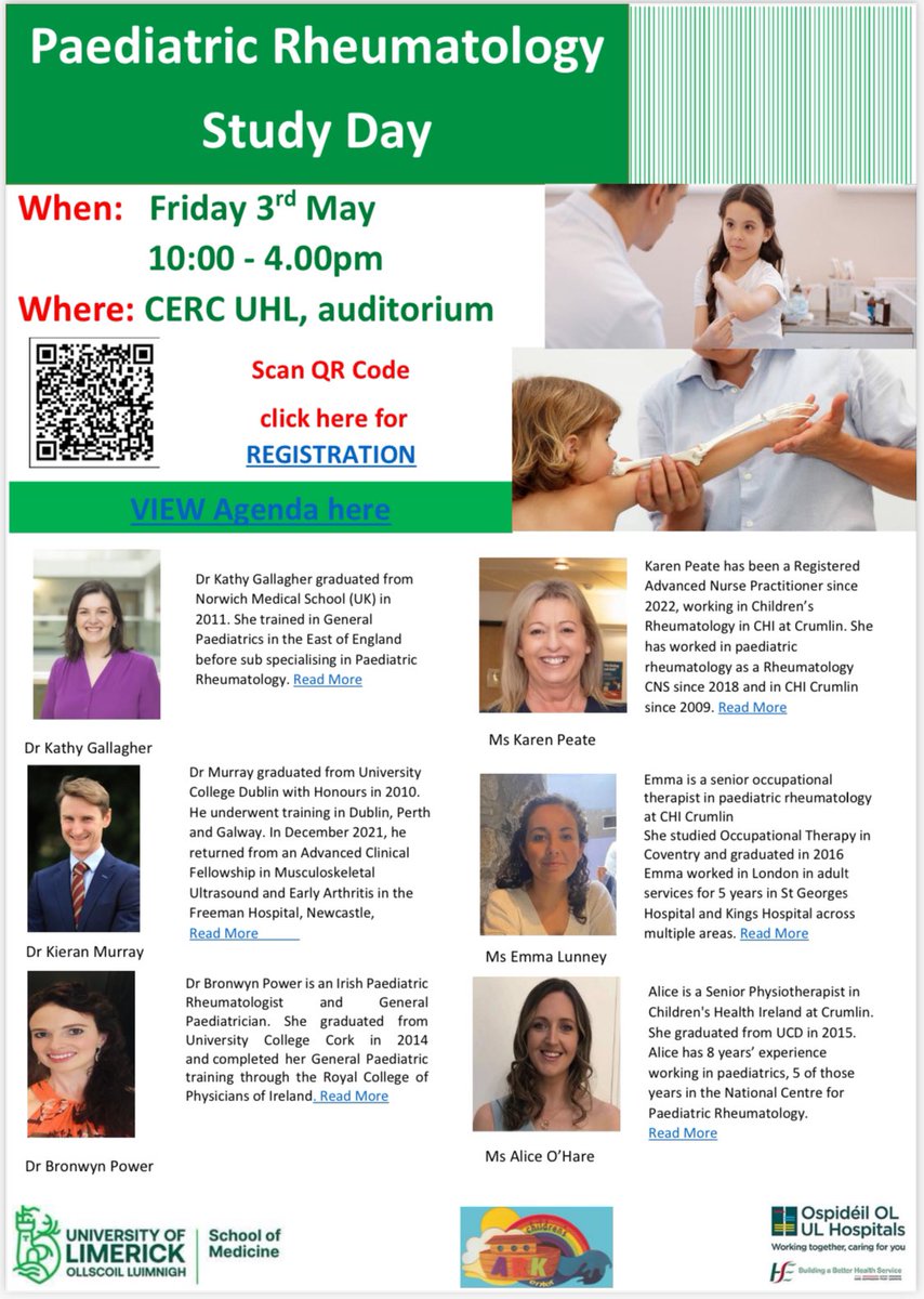 All welcome to join our free Paediatric Rheumatology study day @CERC_UHL this Friday - virtual and in-person attendance options available, register here rb.gy/hlrtya @OGormanClodagh @ninjapt @OlearyOrla @karen_given