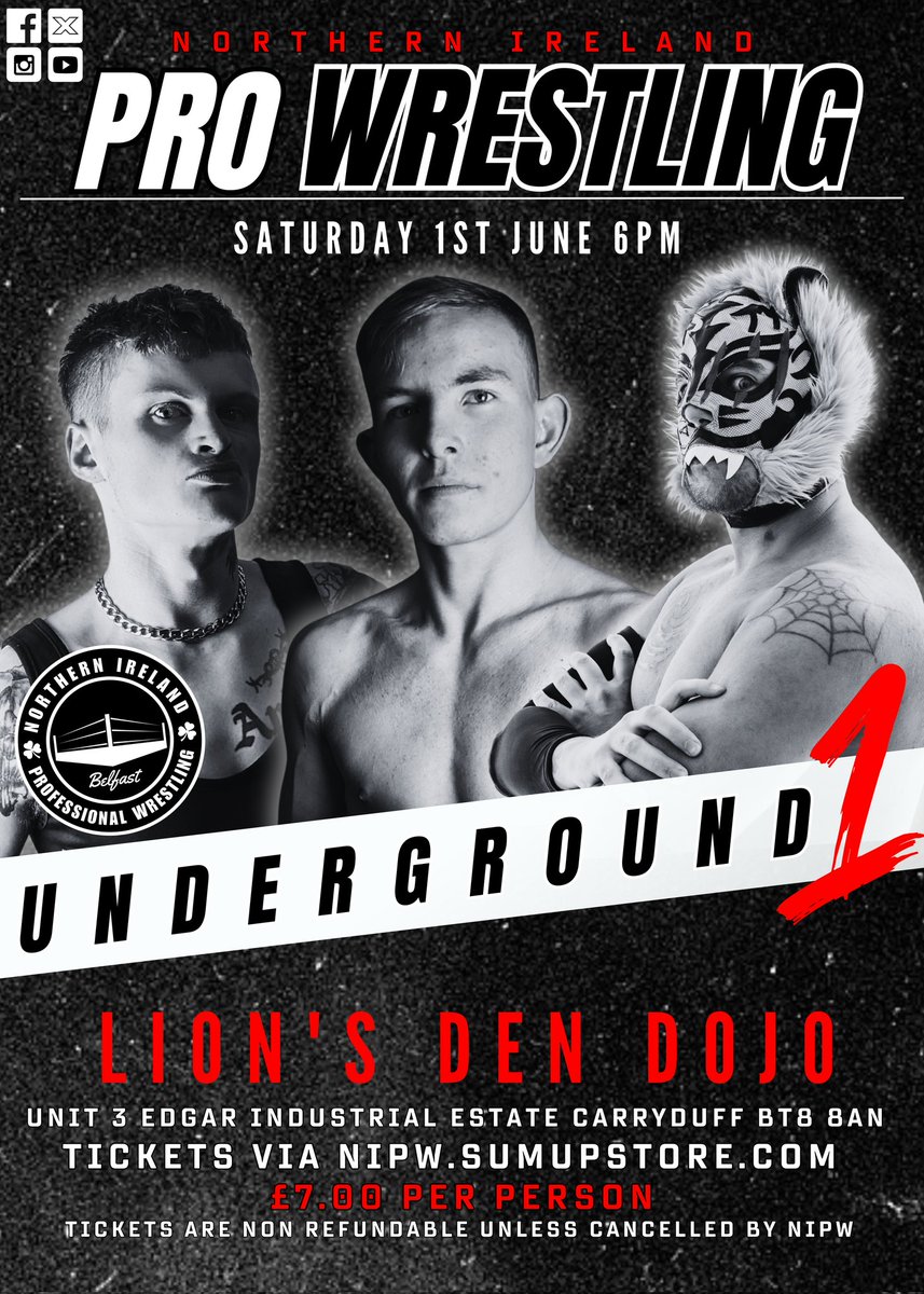 NIPW UNDERGROUND 1 
SAT 1ST JUNE 6PM
Tickets available now click the link below.
nipw.sumupstore.com/product/nipw-u…