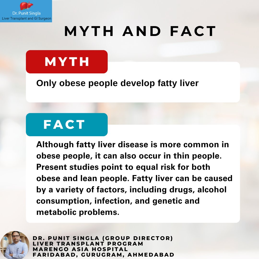 Myths and Facts: About Fatty Liver

#punitsingla #livertransplantsurgeon #livertransplantdoctor #livertransplant #fattyliver #liverfat #fattyliverdisease #mythsandfacts #mythsandfactspost #myth #facts