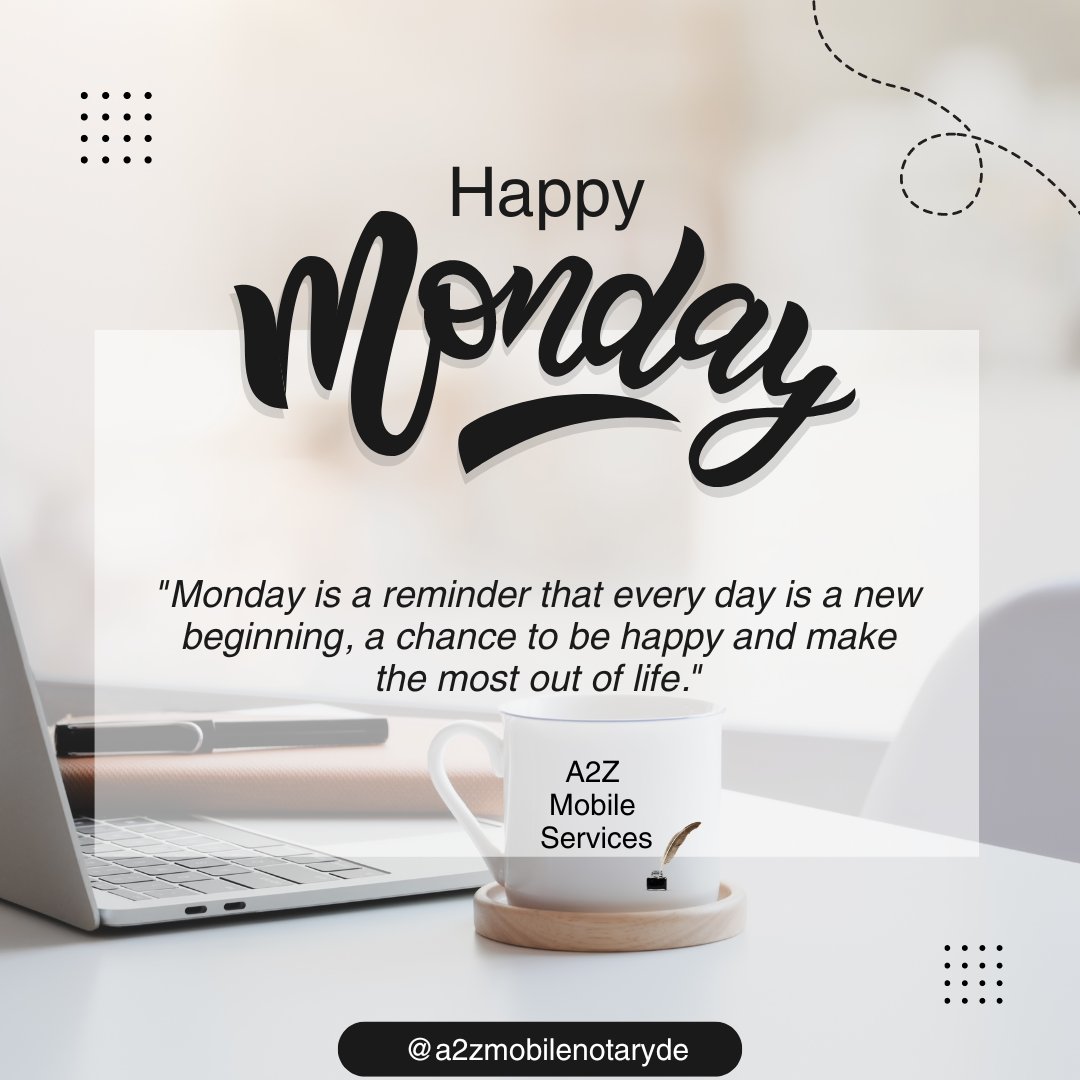 Happy Monday! 😉

#a2zmobilenotaryde #delawarebusiness #mobilenotary #delawarenotary #NSBW #nationalsmallbusinessweek #supportsmallbusiness