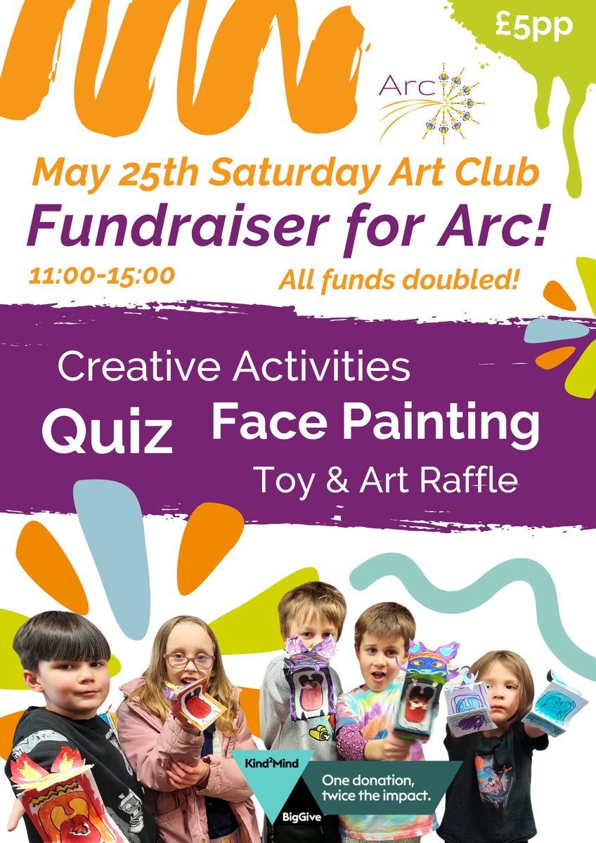 Our May Art Club is a FUNdraiser, with even more going on than usual! Save the date! This year we're raising money to provide safe, welcoming spaces & the right activities for everyone we support - adults & young people & patients on mental health wards. arc-centre.org/donate-to-arc/