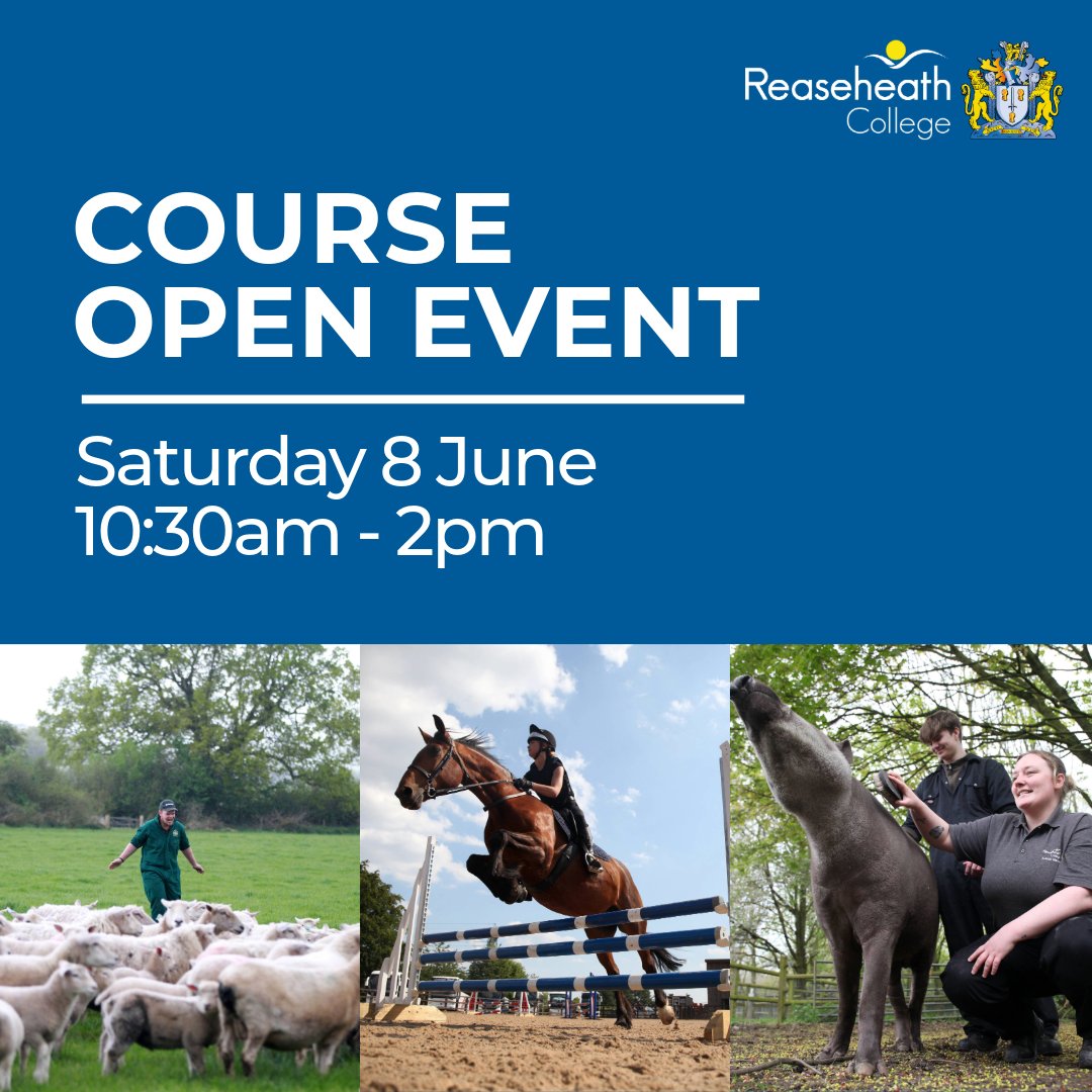 We have a fun and informative open event on Saturday 8th June, in store for you with course subject area talks, the chance to meet staff from all departments and the exciting opportunity to view our fantastic facilities. reaseheath.ac.uk/college-course… #WeAreReaseheath