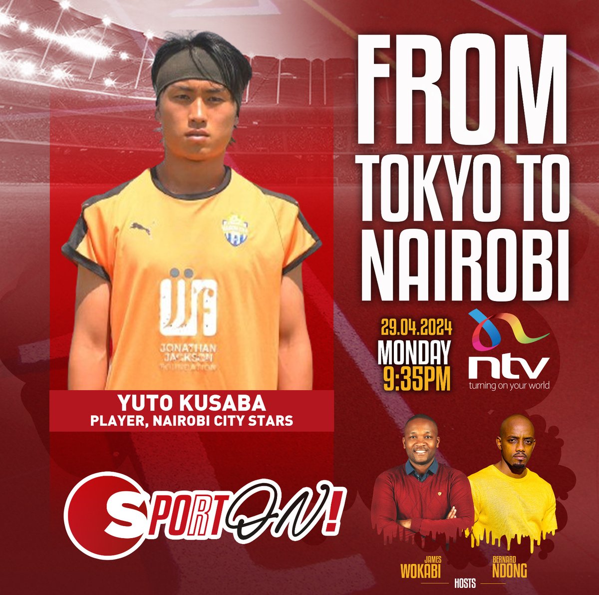 Tonight on #SportOn, @BernardNdong and @JWokabi host Yuto Kusaba, a Japanese national, who fell in love with Kenya and now plays football for @Nrbcitystars in the FKF Premier League.