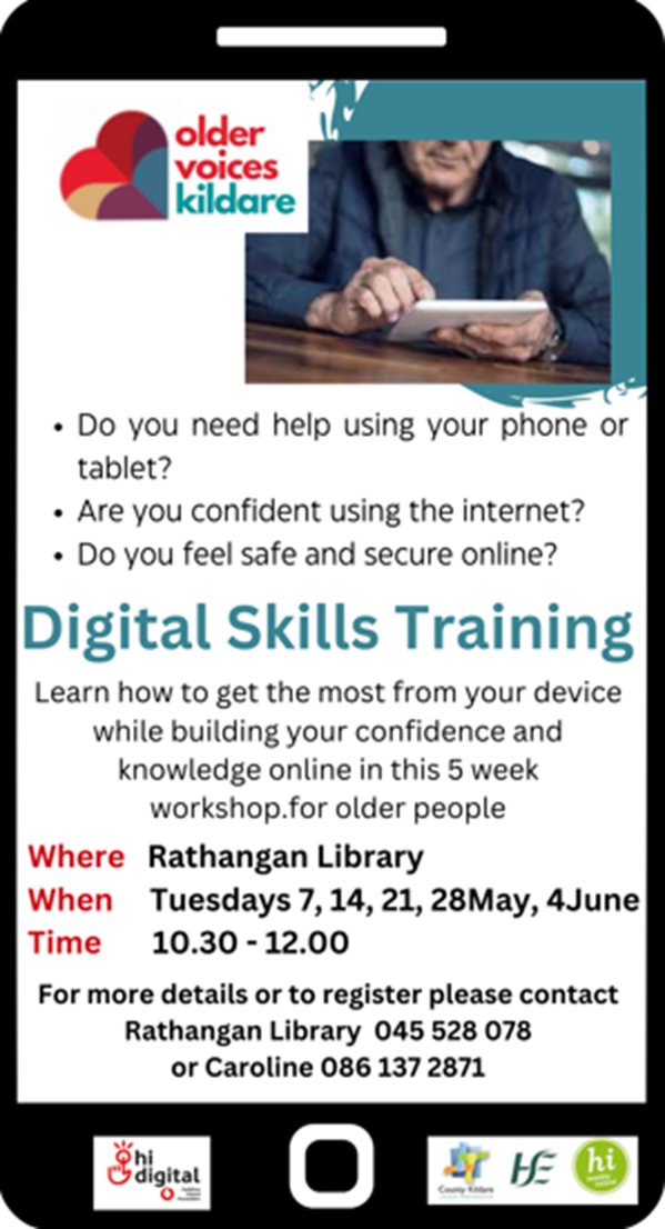 Digital Skills Training in #RathanganLib May 7, 14, 21, 28 and June 4 For more details contact Rathangan Library on 045 528078 or contact Caroline on 086 137 2871