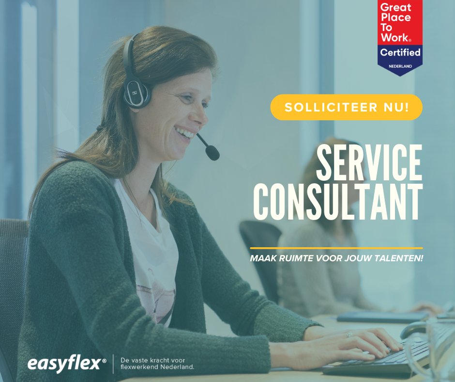 Ben jij een serviceverlener in hart en nieren? Dan zijn wij op zoek naar jou! Als Service Consultant helpen we je groeien, samen zorgen wij ervoor dat al jouw talenten worden benut!

Solliciteer nu: eu1.hubs.ly/H08Sm_k0

#werkenbijEasyflex #vacature #serviceconsultant