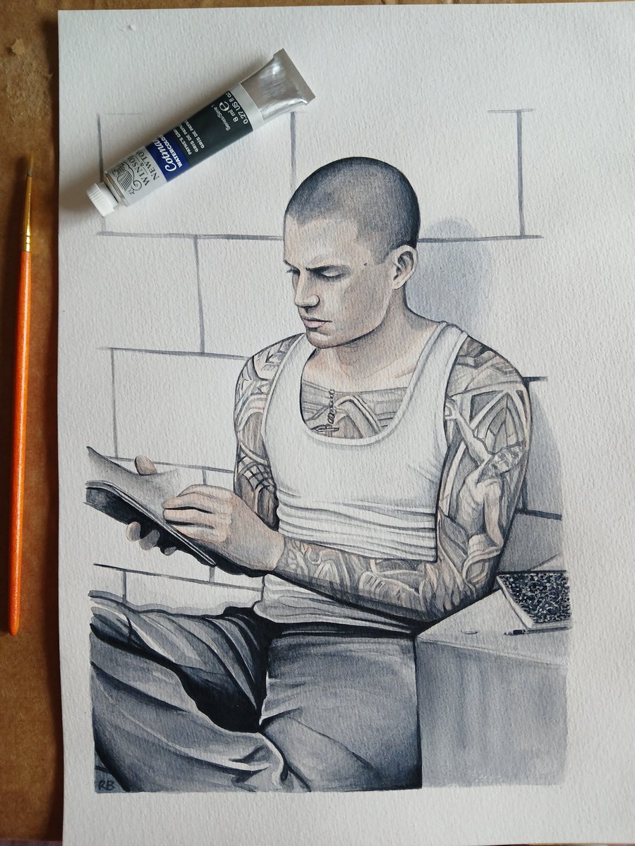 Lovely Wentworth Miller as Michael Schofield 🖤 I used Payne's Grey for the tattoos 🖌
#watercolour #prisonbreak