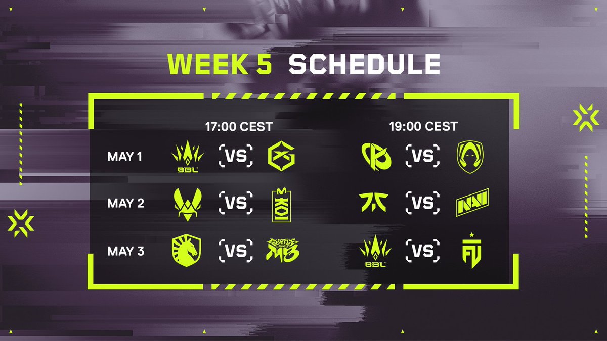 Playoffs is right around the corner, who's going to make it? 👀 Your Week 5 Schedule! #VCTEMEA