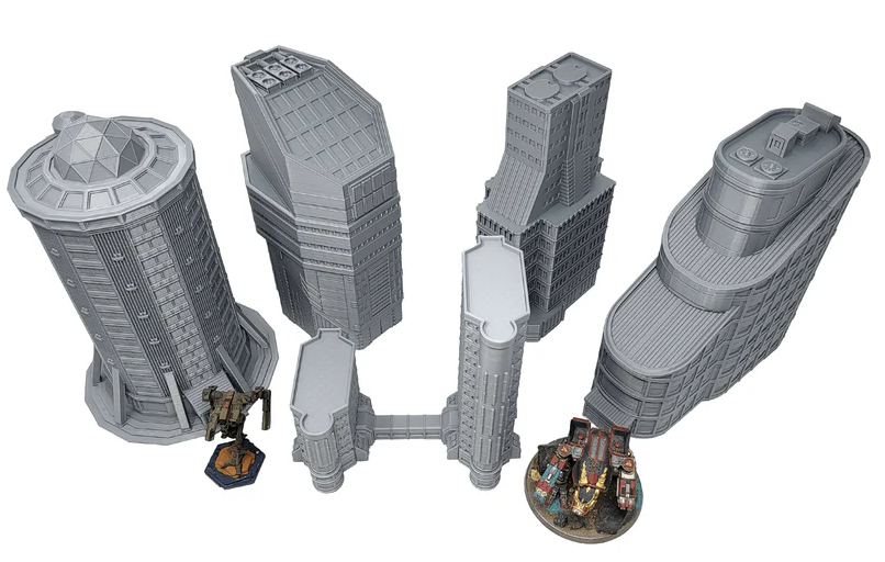 The large buildings in the 6mm Downtown Bundle 'A' - corvusgamesterrain.com/collections/6m… #3Dprinting #wargaming #legionsimperalis #battletech #mechwarrrior #alphastrike #scifi #terrain #warpath #epic #tabletopgaming