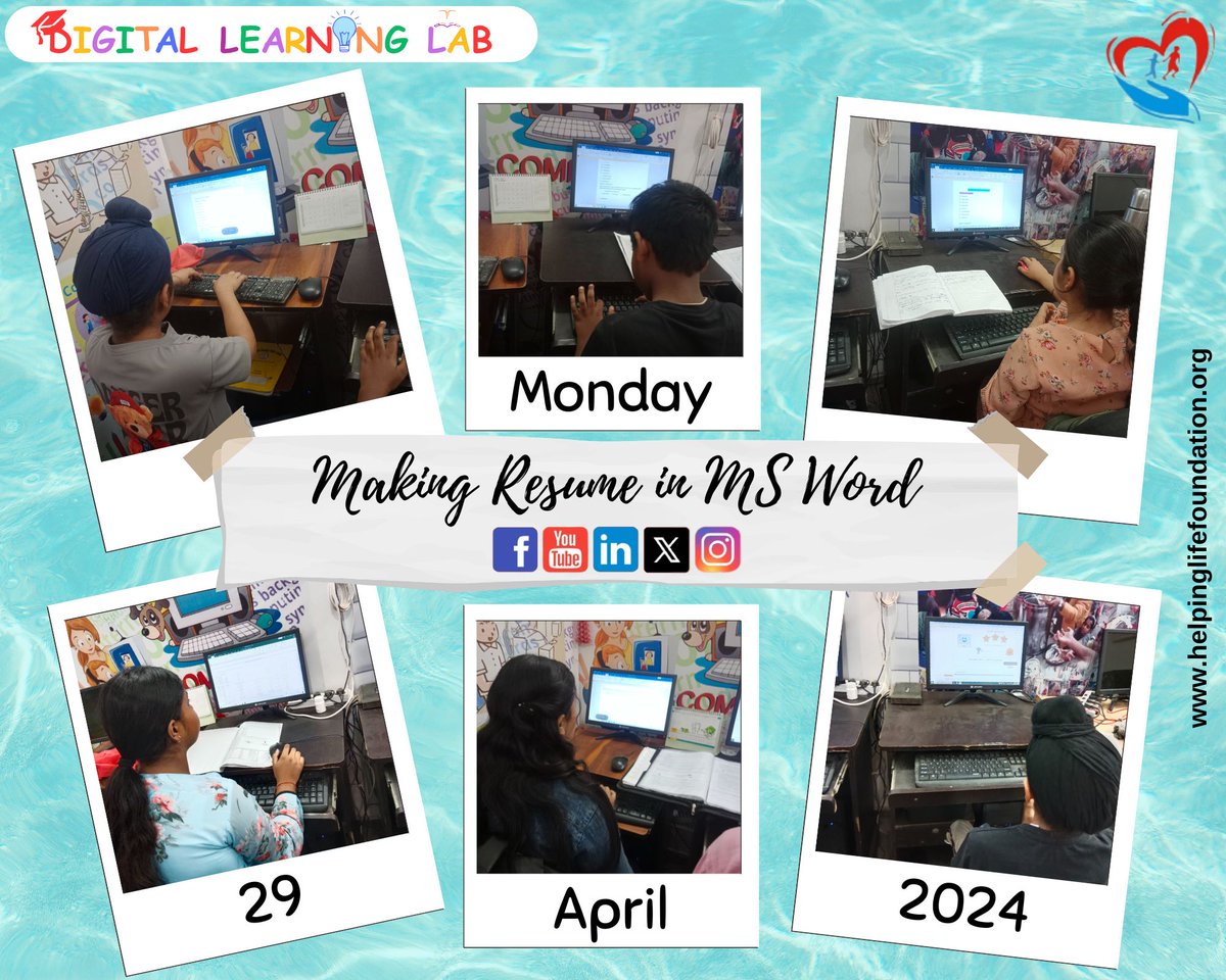 DIGITAL LEARNING LAB (An Initiative by Helping Life Foundation)

Date: April 29th, April

Today's Learning: Making Resume in MS Word

#freecomputerclasses #digitalliteracy #ngoinitiative #empoweringcommunities #educationforall #skillstraining #communitydevelopment #digitalskills