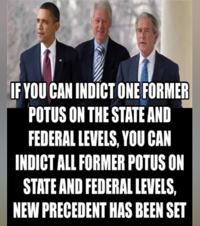 If President Trump can be indicted on state and federal levels, seems all former POTUS are now open game. A new precedent has been set. Do you agree?